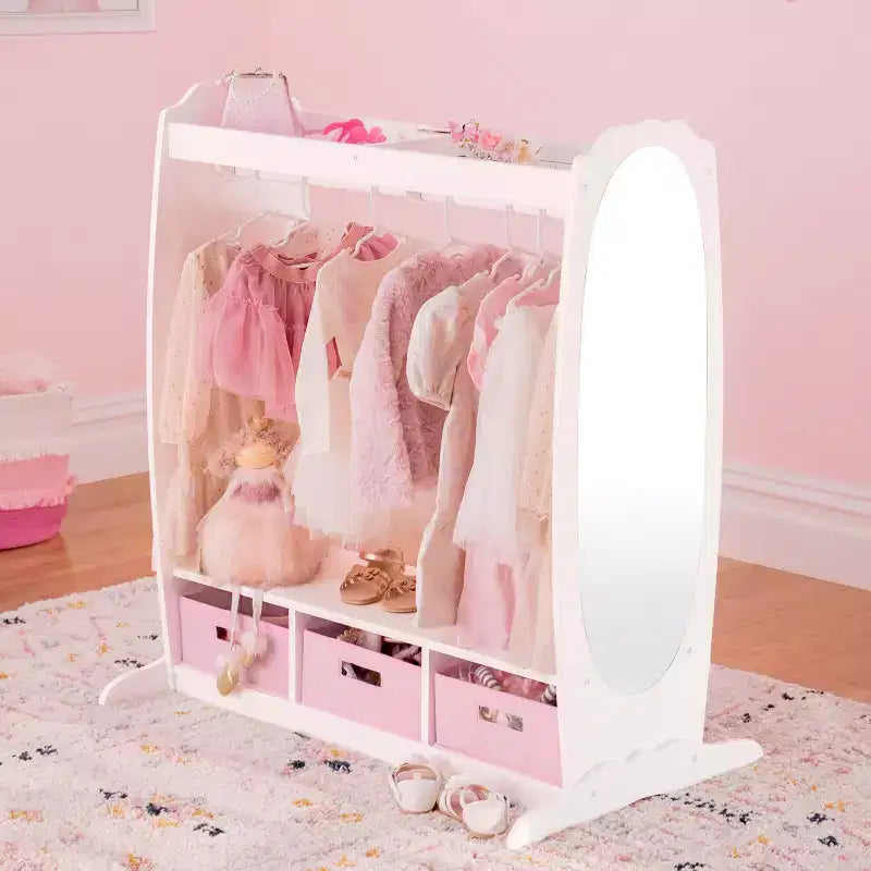 Guidecraft Kids' Dress Up Storage - Bianco: Armadio per Travestimenti, Guardaroba per Costumi e Organizzatore di Vestiti con Specchio e Appendiabiti