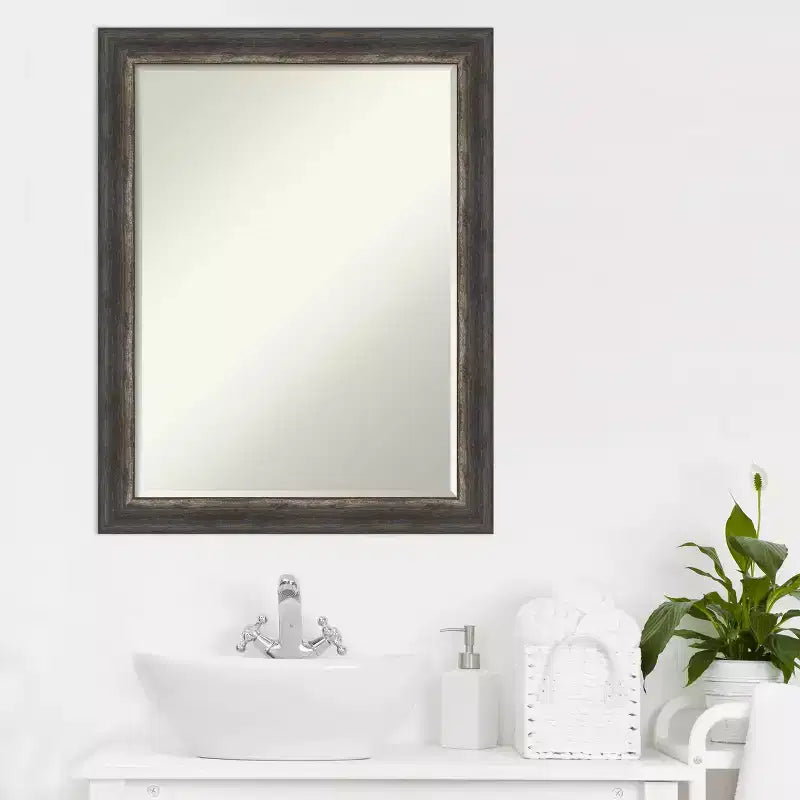 Specchio da Parete da Bagno Amanti Art Bark Rustico Stretto Piccolo Smussato 27,5 x 21,5 pollici