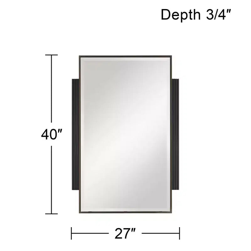 Specchio da parete decorativo rettangolare Noble Park Gareth, moderno, con bordo smussato, cornice in metallo nero e legno, 27" di larghezza, per bagno, camera da letto, casa
