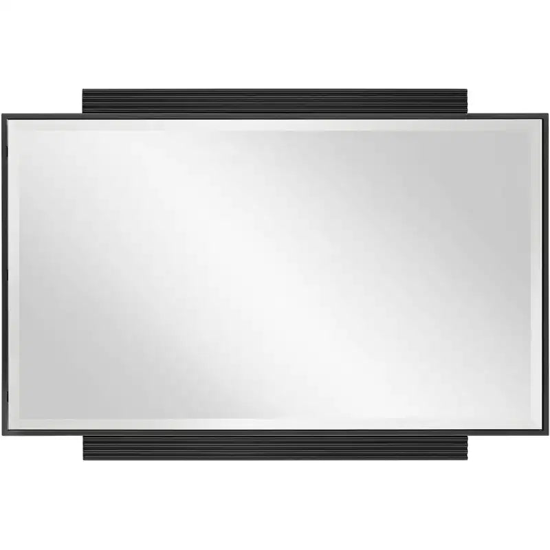 Specchio da parete decorativo rettangolare Noble Park Gareth, moderno, con bordo smussato, cornice in metallo nero e legno, 27" di larghezza, per bagno, camera da letto, casa