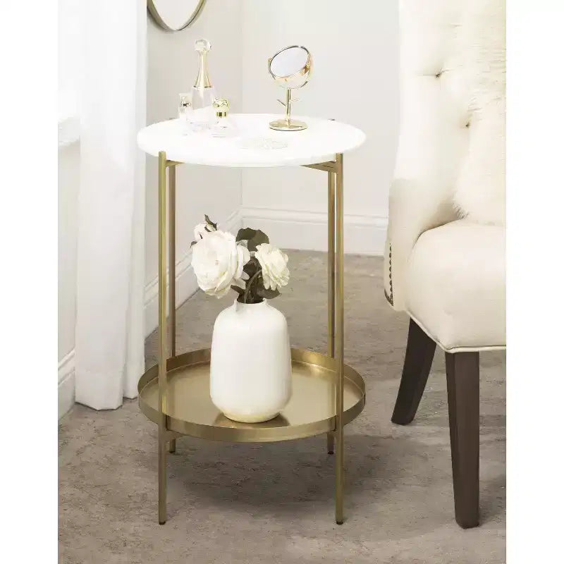Tavolino Kate and Laurel Lavish rotondo in metallo, diametro 43 cm, oro