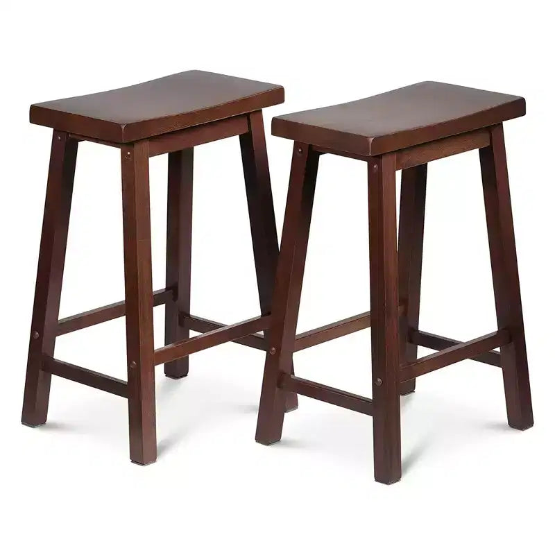 Sgabelli da cucina PJ Wood Classic Saddle-Seat da 61 cm per case, sale da pranzo e bar con sedili senza schienale, 4 gambe quadre, noce (set da 8)