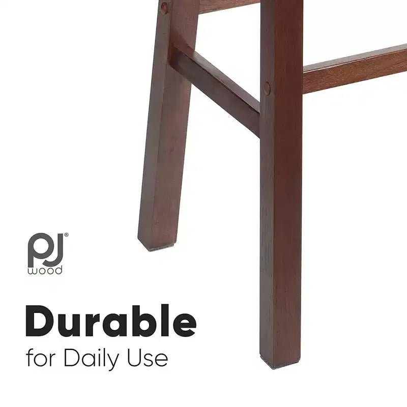 Sgabelli da cucina PJ Wood Classic Saddle-Seat da 61 cm per case, sale da pranzo e bar con sedili senza schienale, 4 gambe quadre, noce (set da 8)