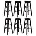 PJ Wood Classic Round Seat 24 Inch Kitchen and Counter Stools, Black (6 Pack)