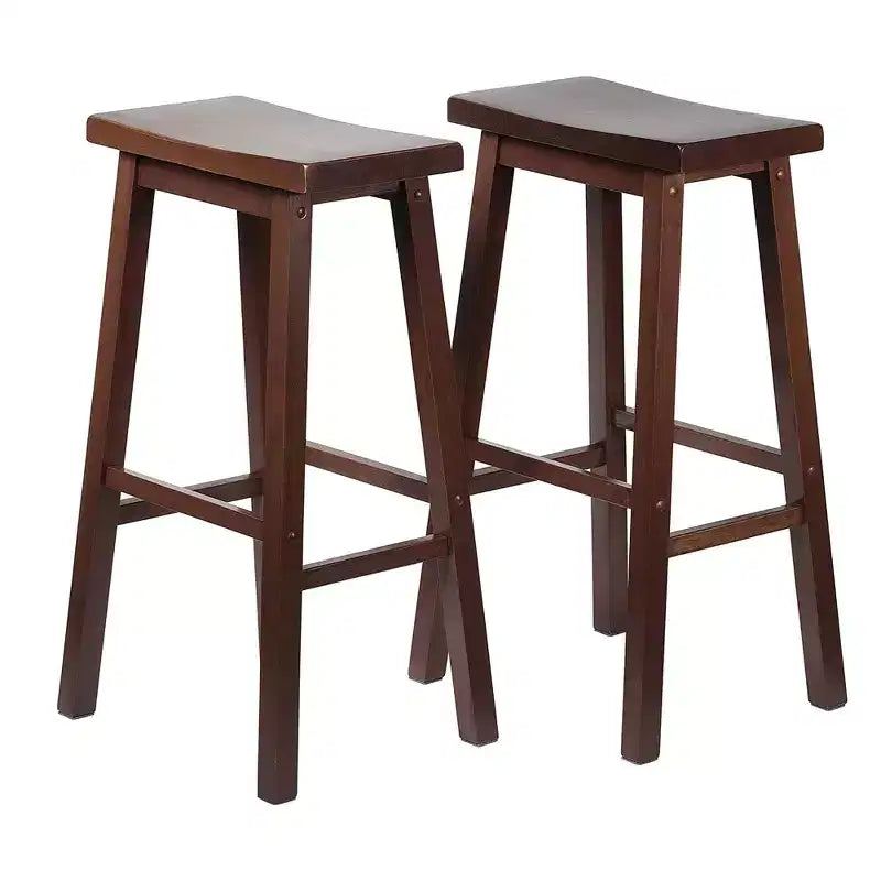 Sgabelli PJ Wood da 29" con seduta a sella, per bancone cucina, case, sale da pranzo e bar, senza schienale e con 4 gambe quadre, noce (set da 4)