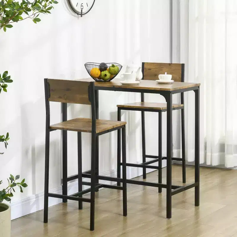 HOMCOM Set da 3 Pezzi Tavolo da Bar Industriale, Set da Pranzo per Cucina Altezza Bancone con Sgabelli da Bar per Piccoli Spazi, per Sala da Pranzo, Soggiorno, Appartamento
