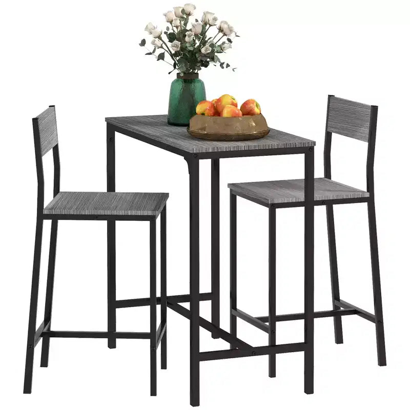 HOMCOM 3 Piece Industrial Bar Table Set, Counter Height Kitchen Dining Set with Bar stool for Small Space, for Dining Room, Living Room, Apartment