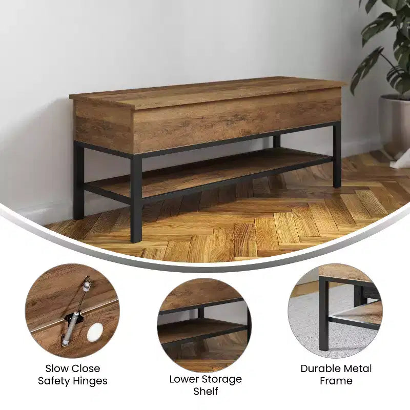Panca contenitore Flash Furniture Wyatt Farmhouse con ripiano inferiore, perfetta per l'ingresso, il ripostiglio o la camera da letto