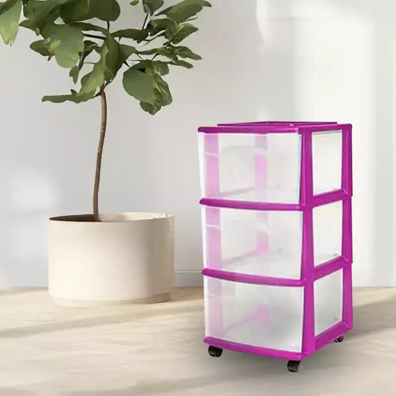 Homz Cassettiera a 3 cassetti media in plastica, Struttura viola (confezione da 2)