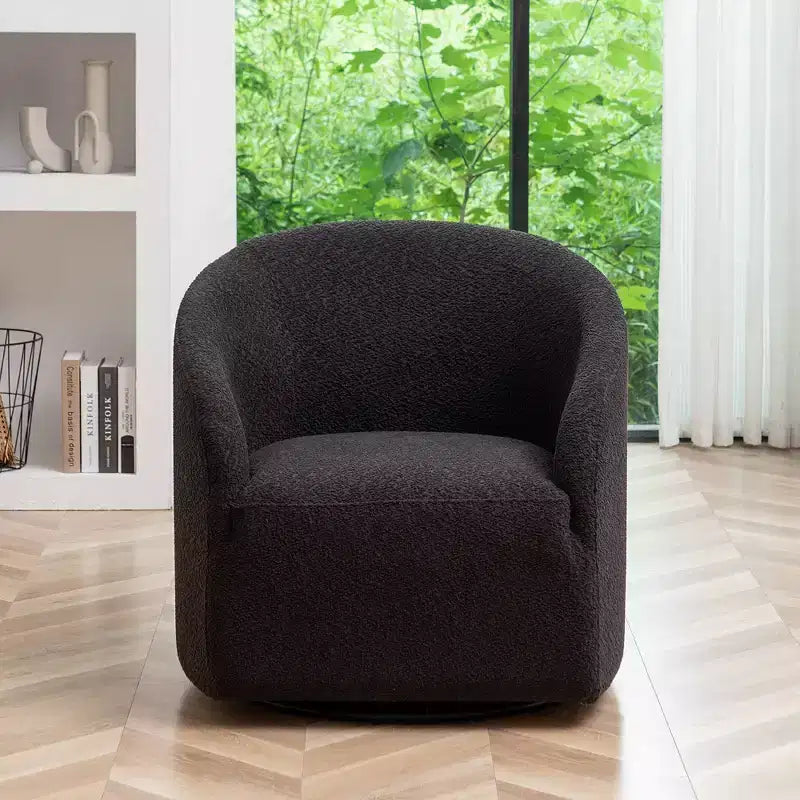 Poltrona girevole a botte con rivestimento in tessuto Boucle, larghezza 32 pollici - Kinwell