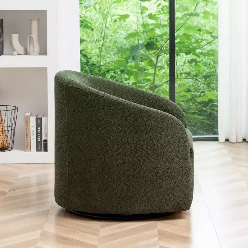 Poltrona girevole a botte con rivestimento in tessuto Boucle, larghezza 32 pollici - Kinwell
