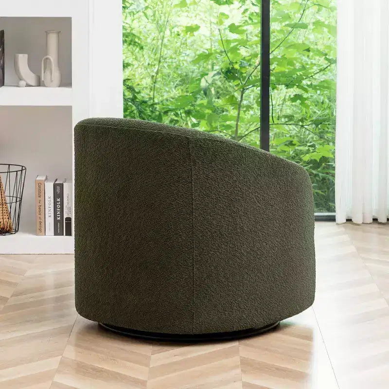 Poltrona girevole a botte con rivestimento in tessuto Boucle, larghezza 32 pollici - Kinwell
