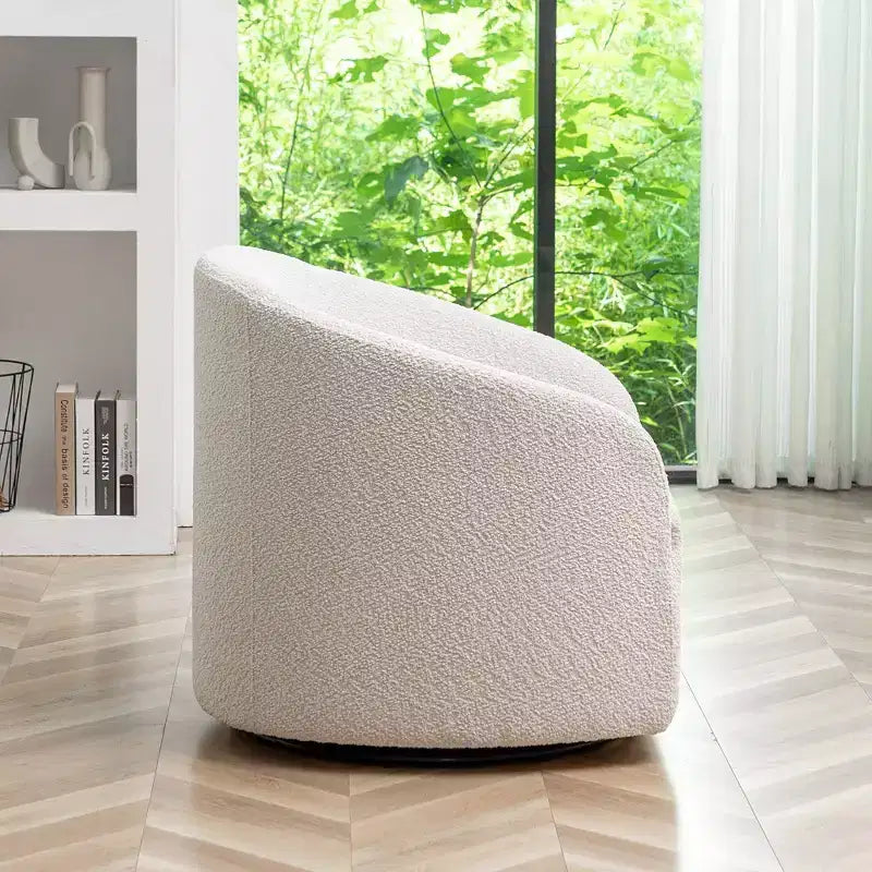 Poltrona girevole a botte con rivestimento in tessuto Boucle, larghezza 32 pollici - Kinwell