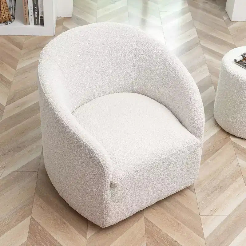 Poltrona girevole a botte con rivestimento in tessuto Boucle, larghezza 32 pollici - Kinwell