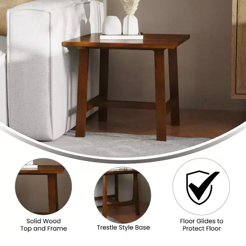 Flash Furniture Eli Tavolino Rustico in Legno Massello, Tavolino d'Appoggio Stile Cavalletto