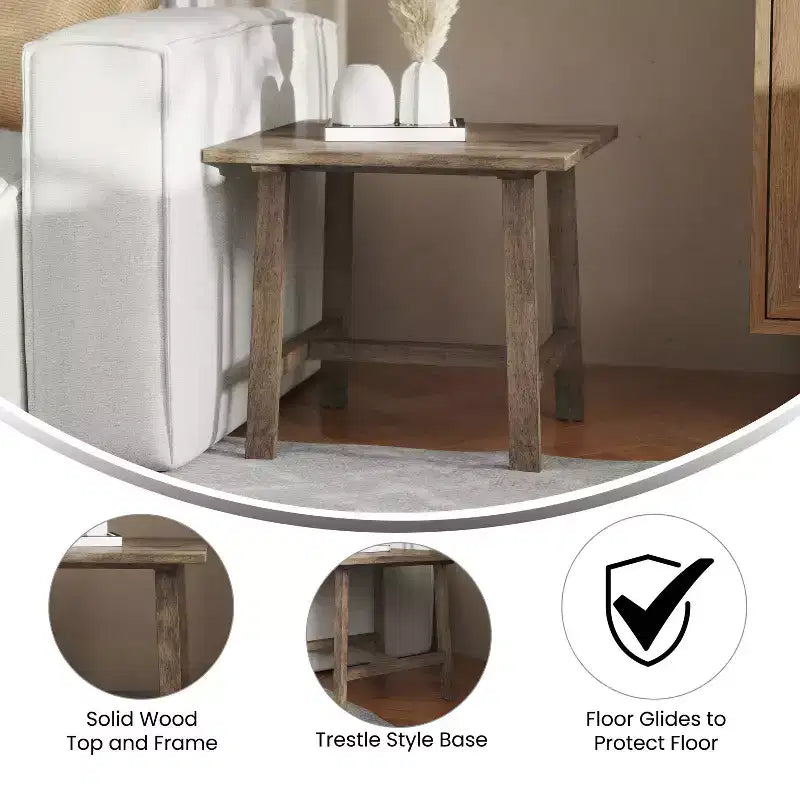 Flash Furniture Eli Tavolino Rustico in Legno Massello, Tavolino d'Appoggio Stile Cavalletto
