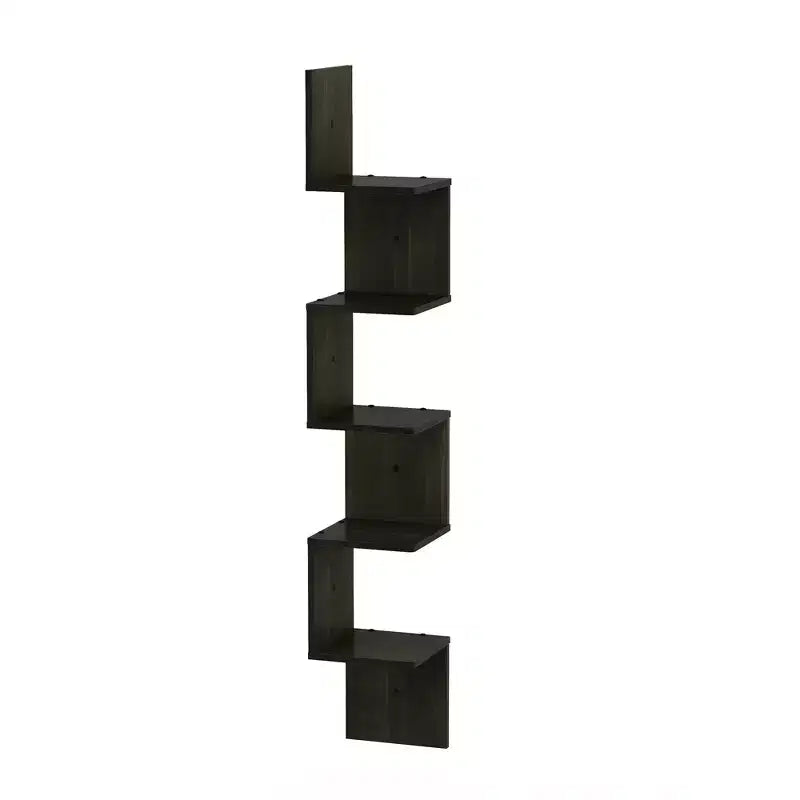 Furinno 5-Tier S-Shaped Bookshelf Corner Storage Display Bookcase,Espresso