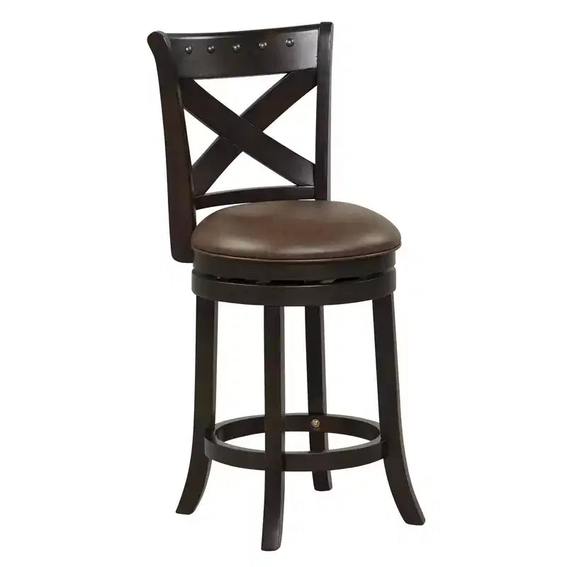 Costway 26 Swivel Bar Stool Counter Height PU Leather Seat Rubber Wood Legs Footrest