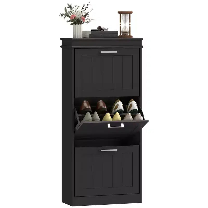 HOMCOM Shoe Cabinet for Entryway, Narrow Shoe Rack Storage Organizer with Flip Drawers and Adjustable Shelves for Shoes