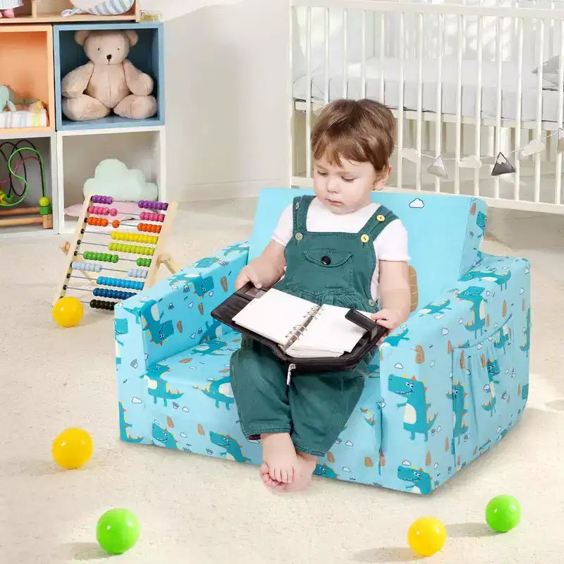 Costway Divano per Bambini Trasformabile 2-in-1 Poltrona Sdraio Pieghevole per Bambini Divano Letto Imbottito