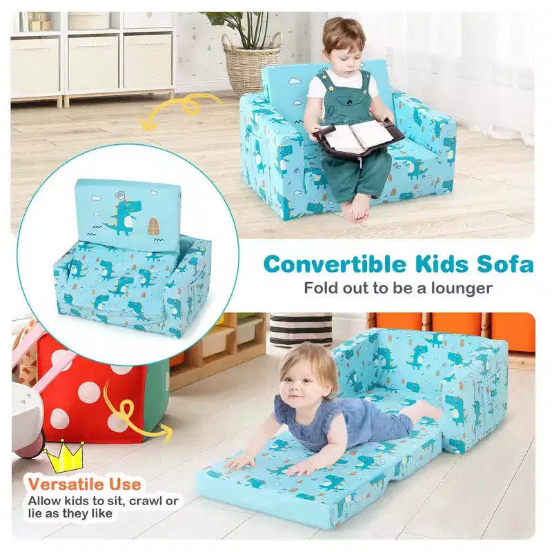 Costway Divano per Bambini Trasformabile 2-in-1 Poltrona Sdraio Pieghevole per Bambini Divano Letto Imbottito