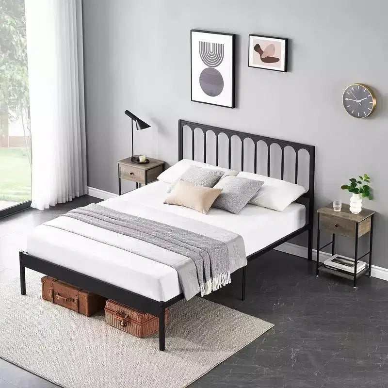 Whizmax Base Letto in Metallo da 14 Pollici con Testiera, Nessuna Rete a Molle Necessaria, Facile Montaggio