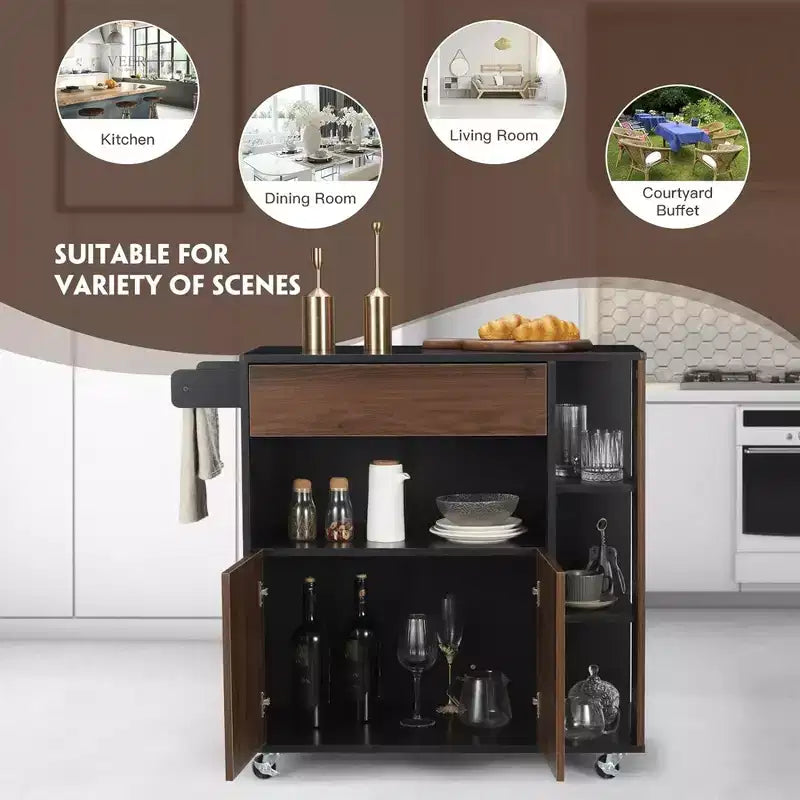 Carrello da cucina JOMEED con isola mobile, cassetti e portasciugamani