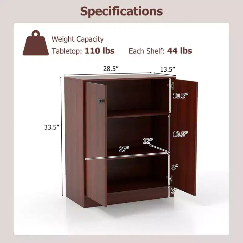 Mobile Contenitore a 2 Ante Costway, Organizer Autoportante con Scaffale a 3 Ripiani, Ingresso, Nero/Marrone