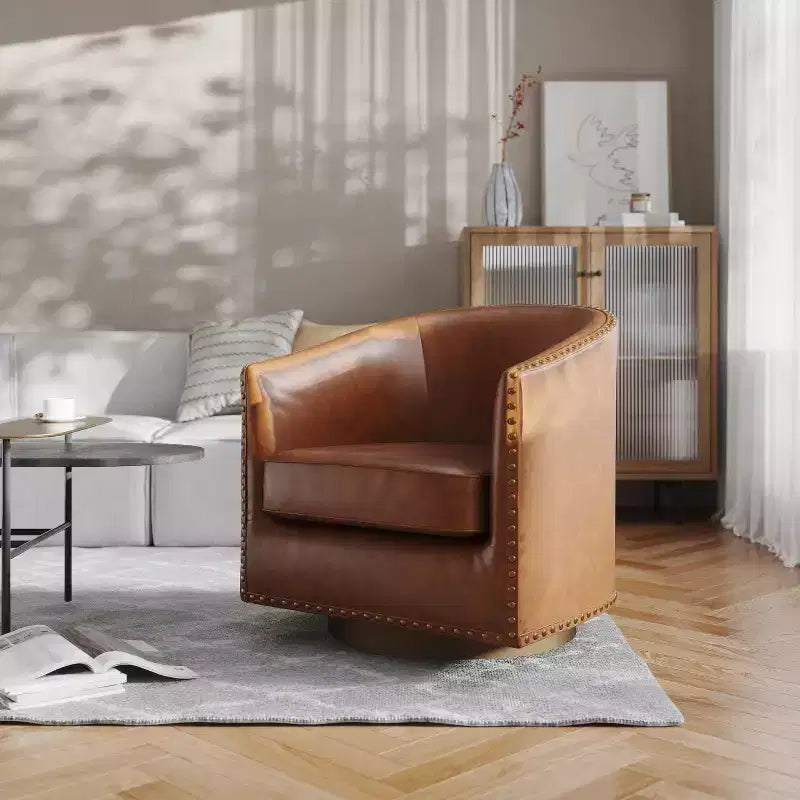 Flash Furniture Poltrona Club Myles con Base Girevole a 360° in Metallo e Rivestimento con Rifiniture Decorative con Borchie