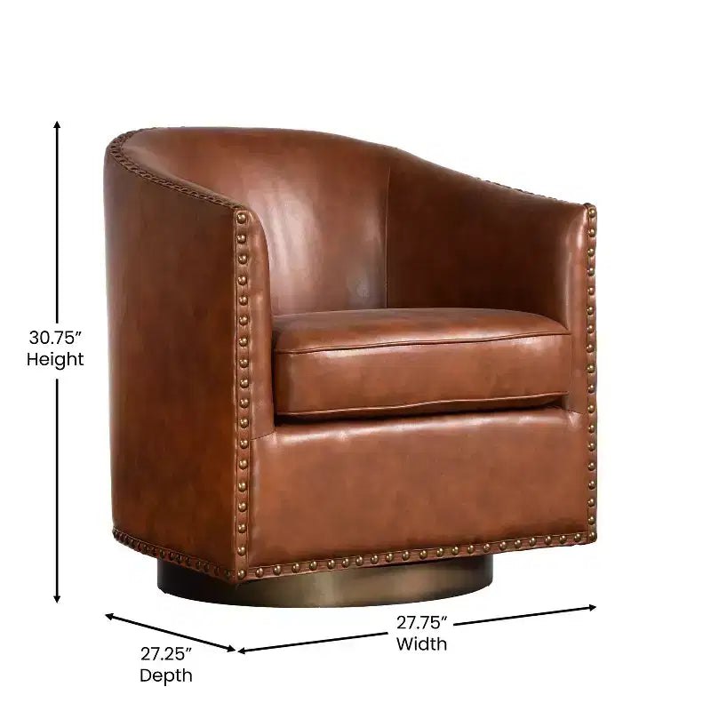 Flash Furniture Poltrona Club Myles con Base Girevole a 360° in Metallo e Rivestimento con Rifiniture Decorative con Borchie