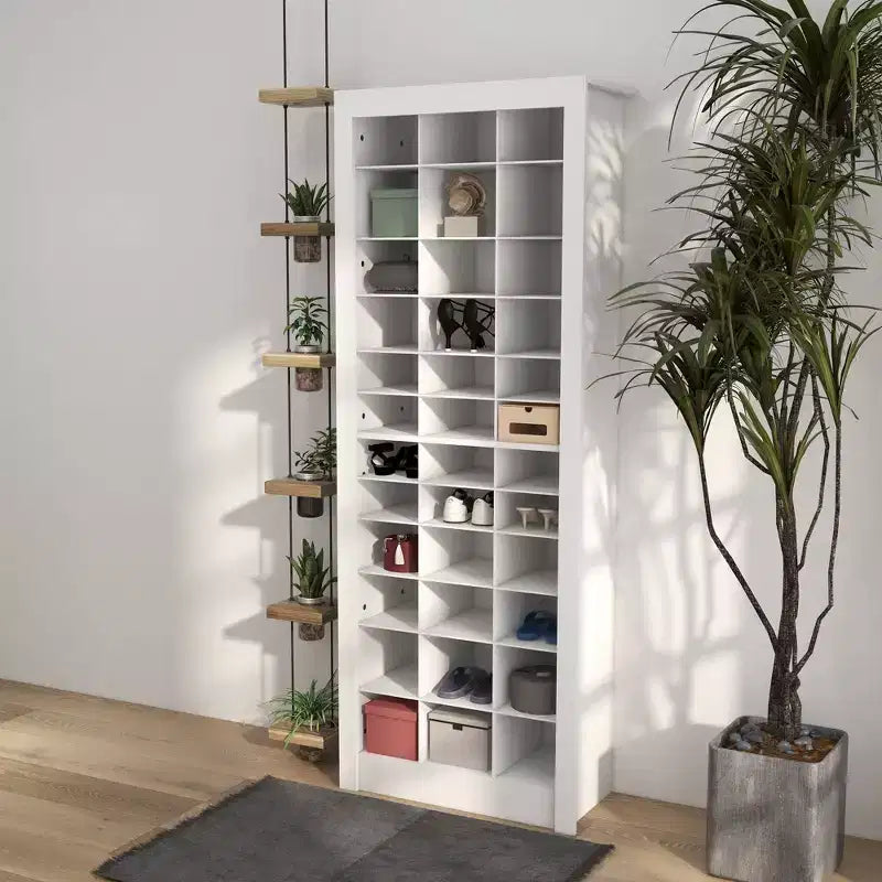 HOMCOM Scarpiera Stretta 71" per Ingresso, Scarpiera Alta con 3 Altezze di Cubi Aperti per 36 Paia di Scarpe per Corridoio, Bianca