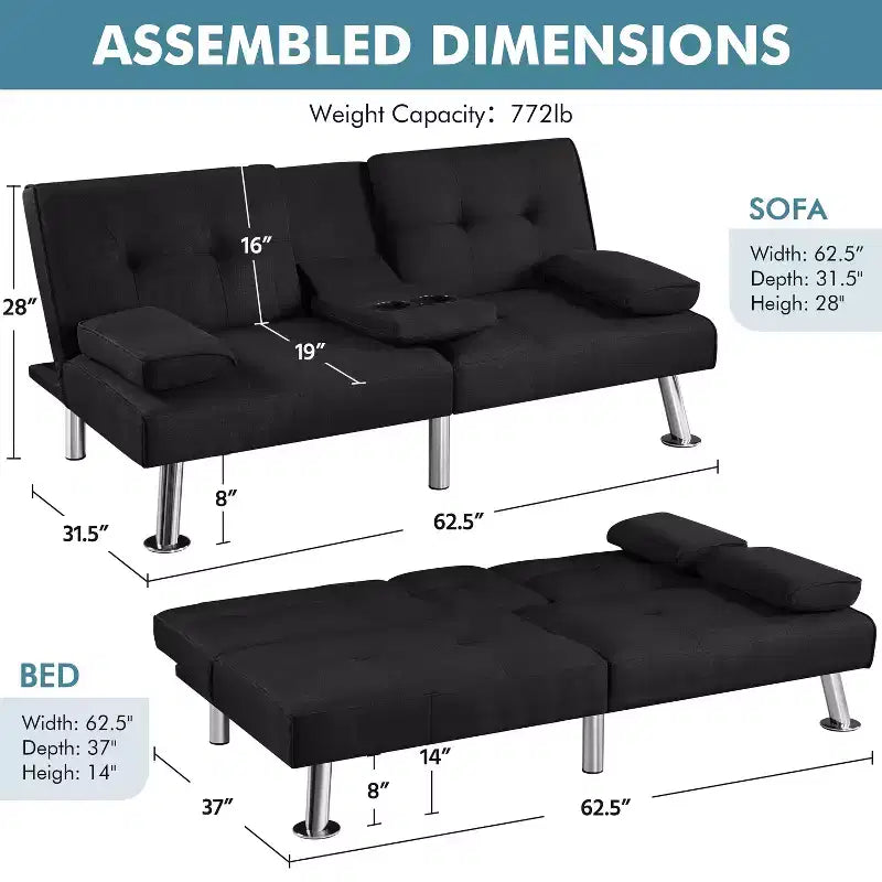Divano Letto Futon Convertibile in Tessuto Yaheetech