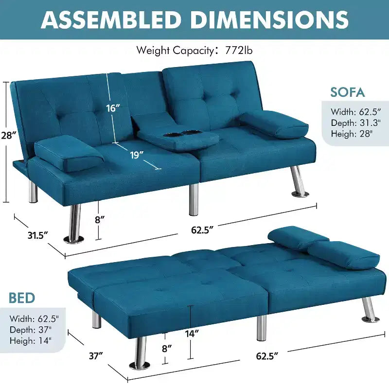 Divano Letto Futon Convertibile in Tessuto Yaheetech