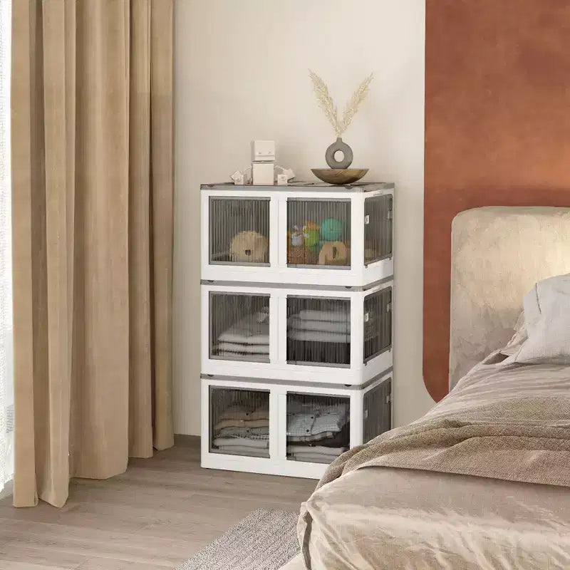 HOMCOM 3 Contenitori a Scomparsa con Coperchio e Ruote, Scatola Pieghevole e Impilabile per Camera da Letto, Soggiorno, Ufficio, 68L