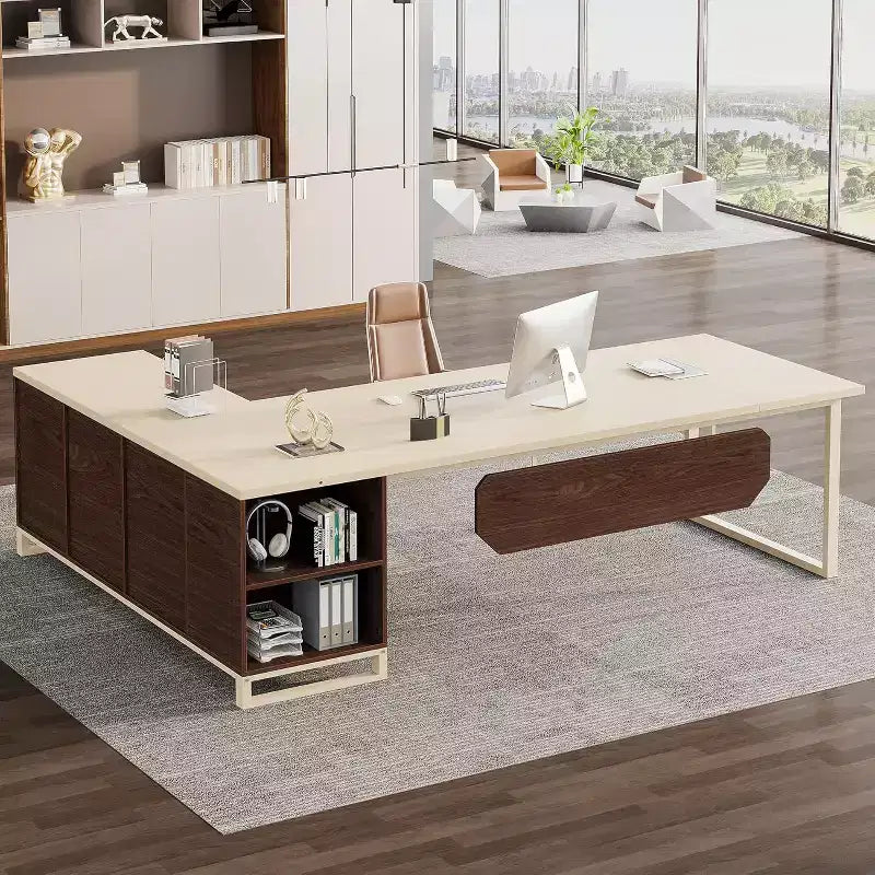 Lantine Scrivania Direzionale a L da 70,8" con Mobile Classificatore da 55"