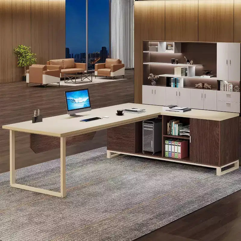 Lantine Scrivania Direzionale a L da 70,8" con Mobile Classificatore da 55"
