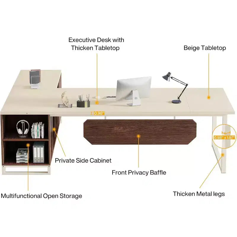 Lantine Scrivania Direzionale a L da 70,8" con Mobile Classificatore da 55"
