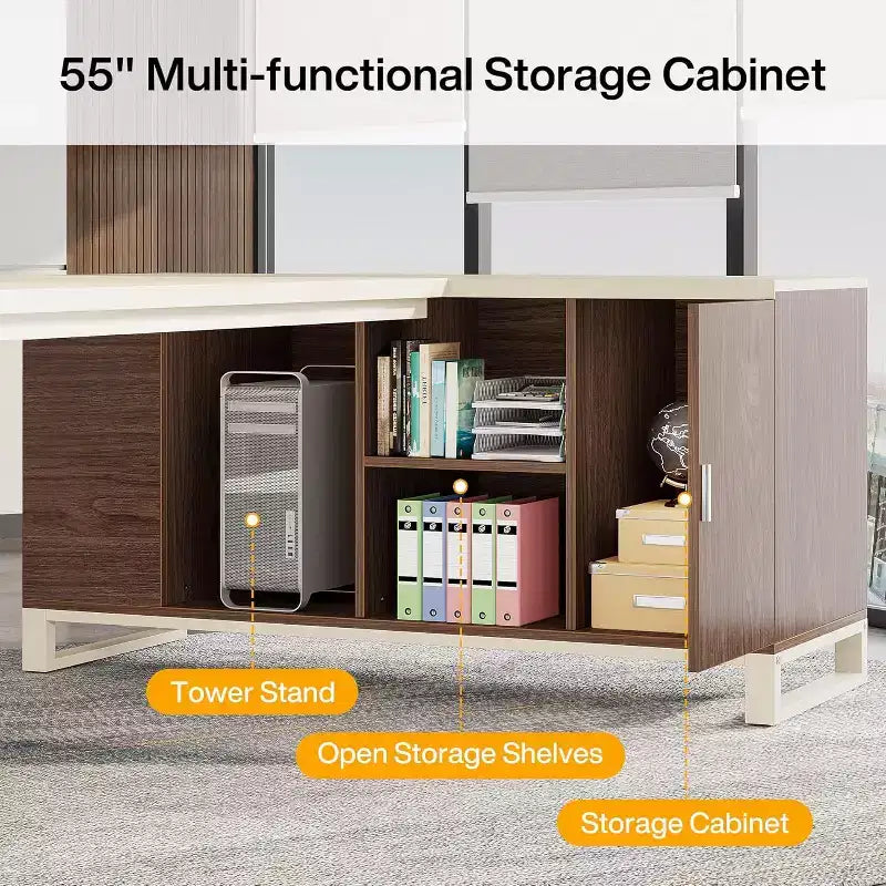 Lantine Scrivania Direzionale a L da 70,8" con Mobile Classificatore da 55"