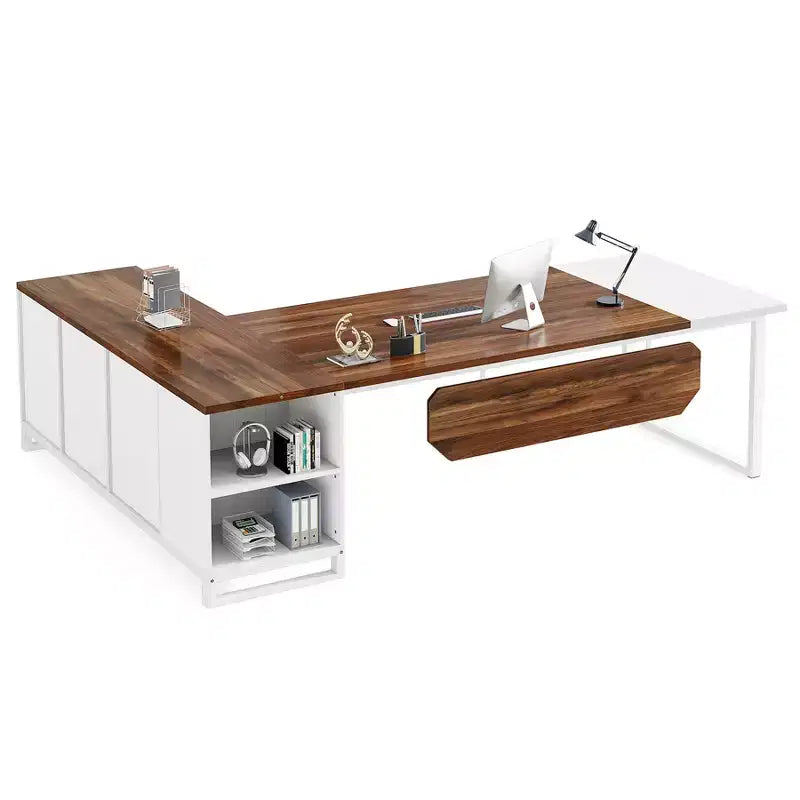 Lantine L-Shaped 70.8 Executive Computer Desk 55 File Cabinet