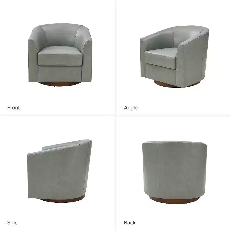 Poltrona a botte girevole a 360 gradi Molly Modern in vera pelle con base in legno massello|ART OF LIVING DESIGNS