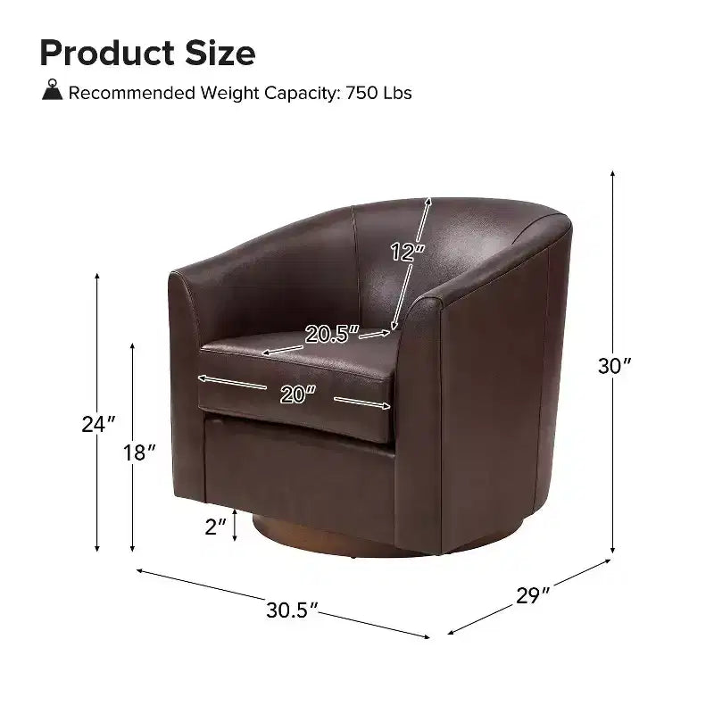 Poltrona a botte girevole a 360 gradi Molly Modern in vera pelle con base in legno massello|ART OF LIVING DESIGNS