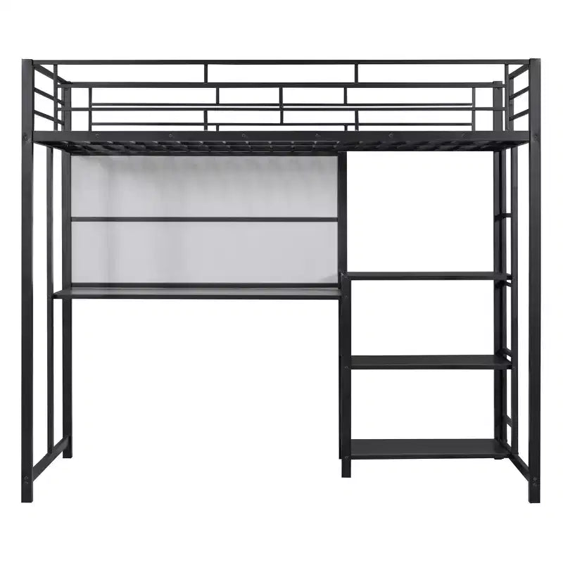 Letto a soppalco singolo/matrimoniale con scrivania e lavagna, letto in metallo con 3 mensole e scaletta - ModernLuxe