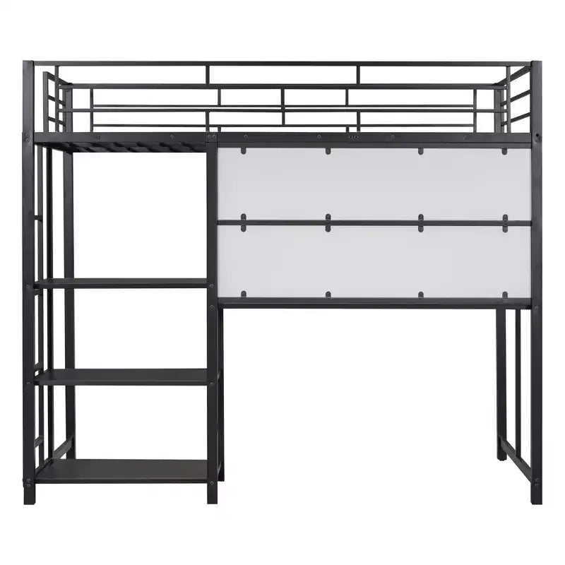 Letto a soppalco singolo/matrimoniale con scrivania e lavagna, letto in metallo con 3 mensole e scaletta - ModernLuxe