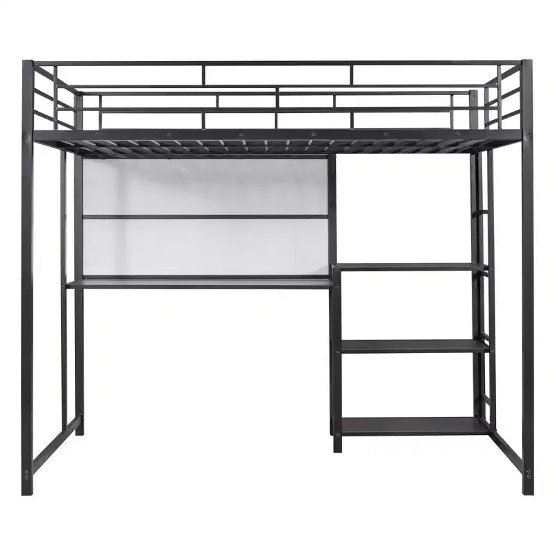 Letto a soppalco singolo/matrimoniale con scrivania e lavagna, letto in metallo con 3 mensole e scaletta - ModernLuxe