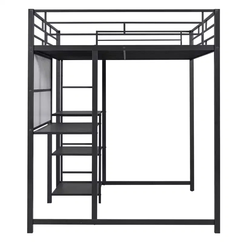 Letto a soppalco singolo/matrimoniale con scrivania e lavagna, letto in metallo con 3 mensole e scaletta - ModernLuxe