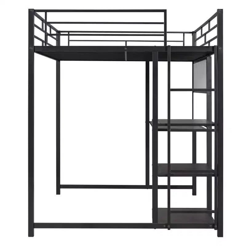 Letto a soppalco singolo/matrimoniale con scrivania e lavagna, letto in metallo con 3 mensole e scaletta - ModernLuxe