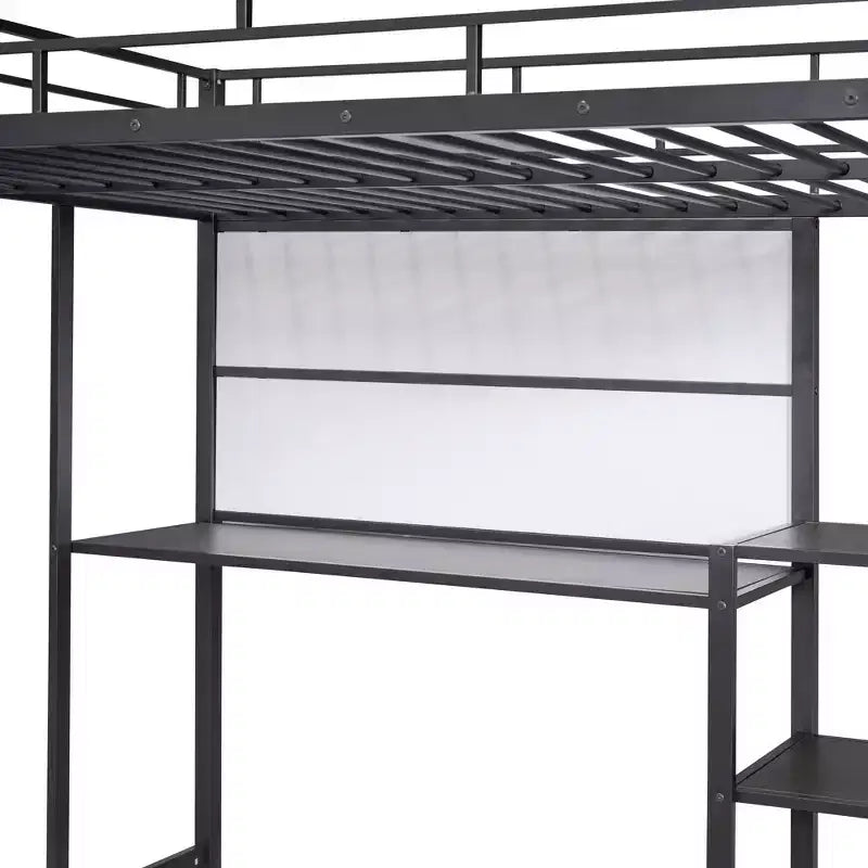 Letto a soppalco singolo/matrimoniale con scrivania e lavagna, letto in metallo con 3 mensole e scaletta - ModernLuxe