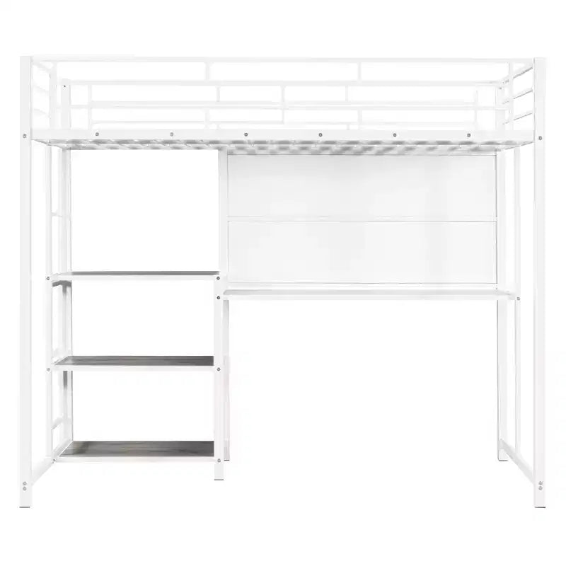 Letto a soppalco singolo/matrimoniale con scrivania e lavagna, letto in metallo con 3 mensole e scaletta - ModernLuxe