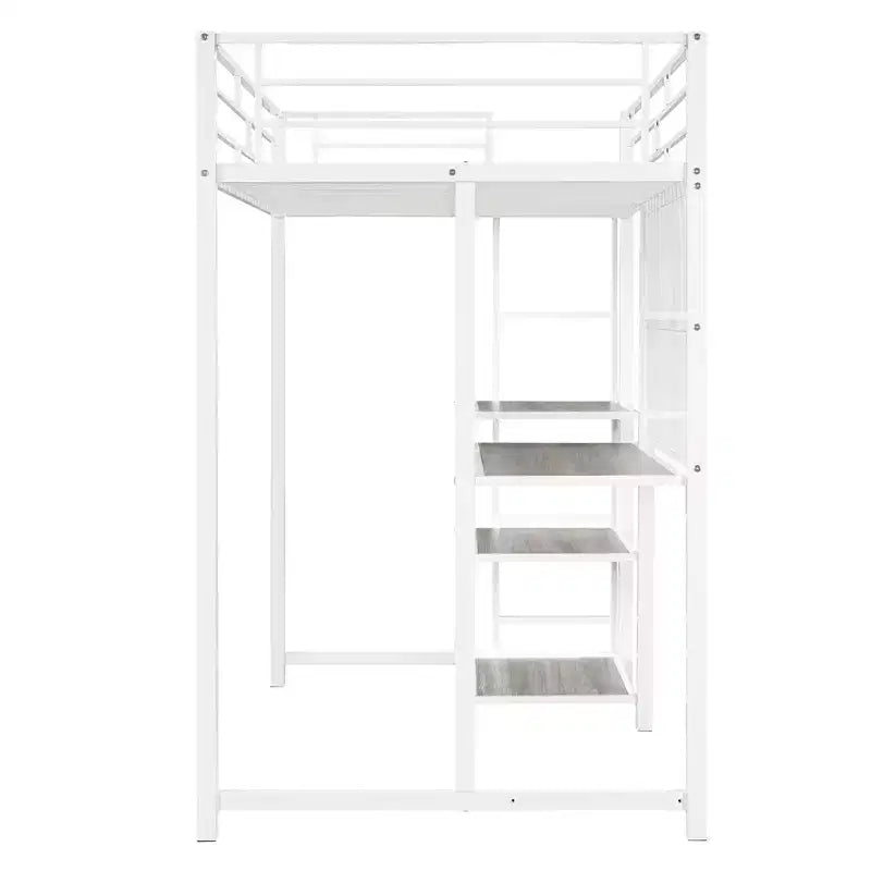 Letto a soppalco singolo/matrimoniale con scrivania e lavagna, letto in metallo con 3 mensole e scaletta - ModernLuxe