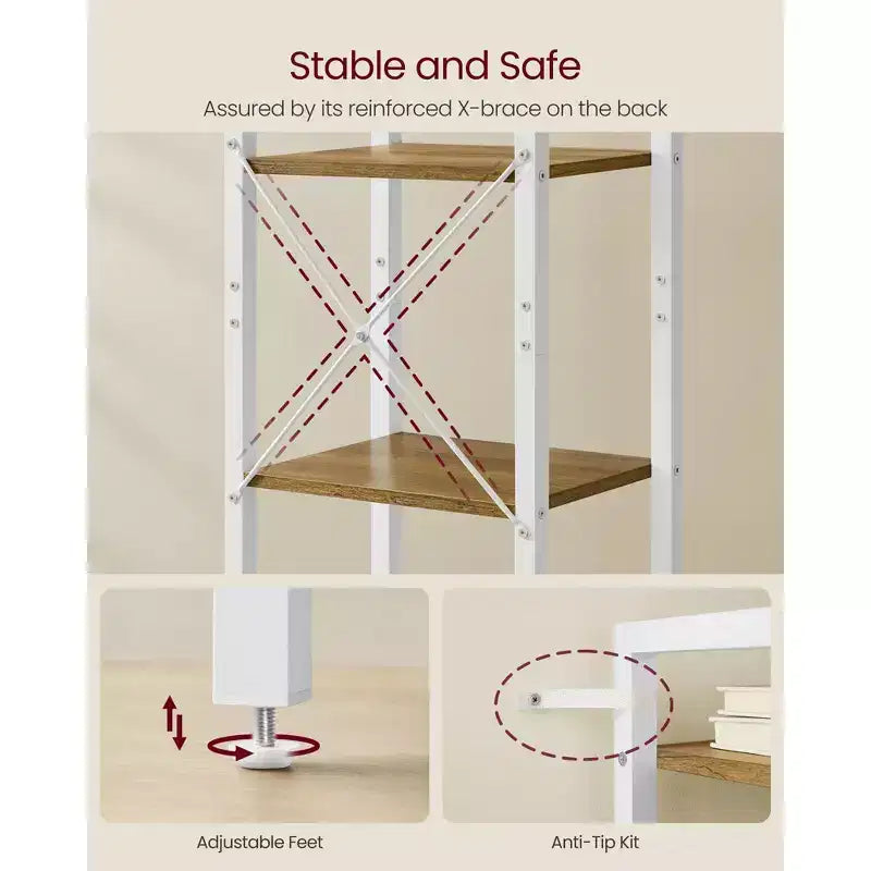 Libreria a 6 ripiani, Libreria grande con struttura in acciaio, Scaffale profondo per ufficio, soggiorno